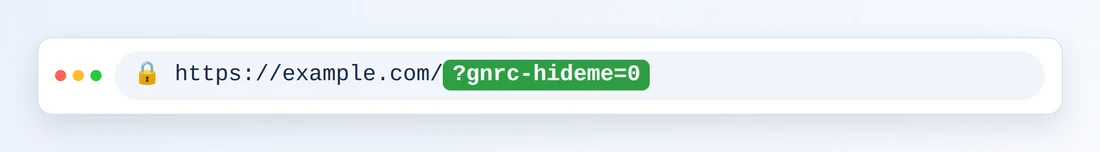 https://example.com/ に続けて?gnrc-hideme=0を強調したブラウザのアドレスバー
