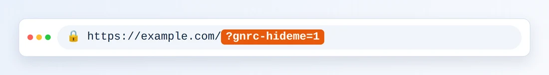 https://example.com/ に続けて?gnrc-hideme=1を強調したブラウザのアドレスバー